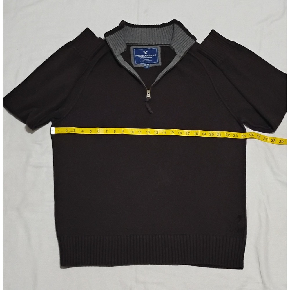 Vintage American Eagle Men's XXL Brown Rib-Knit Cotton 1/4 Zip Mock Sweater - Picture 6 of 9